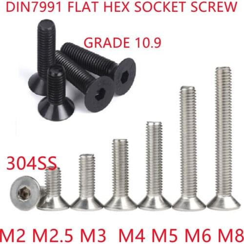 5-50pcs Allen Key Head Din7991 M2 M2.5 M3 M4 M5 M6 Stainless Steel 304 Or Black Hex Socket Flat Countersunk Head Screw