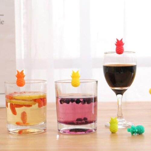 6pcs Silicone Red Wine Glass Marker Creative Pineapple Marker Charm Drink Glass Identification Cup Labels Tag Signs For Party