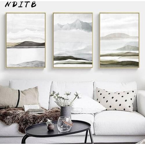 Watercolor Abstract Mountain Poster Landscape Canvas Art Decorative Print Wall Painting Nordic Decoration Picture Home Decor