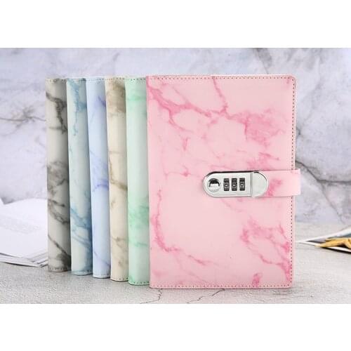 Password Notebook Marble Texture 100 Sheets Personal Diary with Lock Code Thick Notepad Leather Office School Supplies Gift