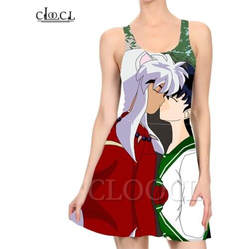 CLOOCL Japanese Anime Inuyasha 3D Print Women Fashion Casual Sleeveless Dress New Sexy Slim Summer Beach Style