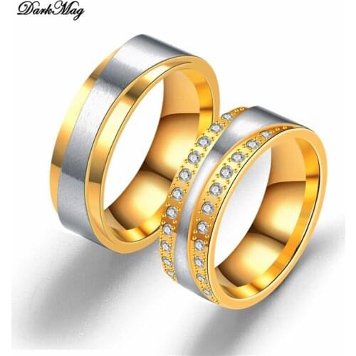 DarkMag Bridal Elegant rings for Women Gold Wedding Engagement Stainless Steel Jewelry With Full Shiny Cubiz Zircon female ring