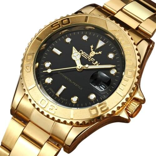 Deerfun brand Men Watch business gold ghost diamond fashion calendar luxury male waterproof quartz wristwatch Relogio Masculin