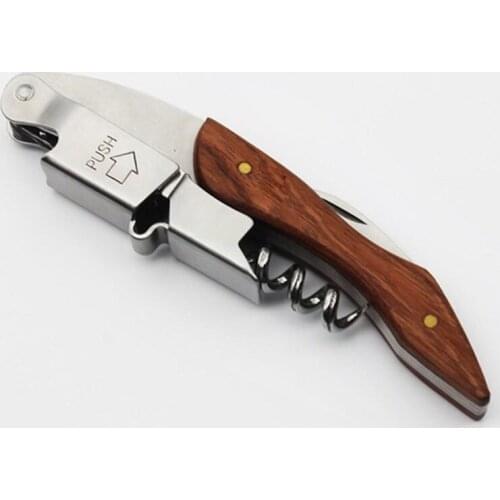 Wood Handle Metal Wine Beer Bottle Openers Multifunction Portable Screw Corkscrew With Knife LX7411