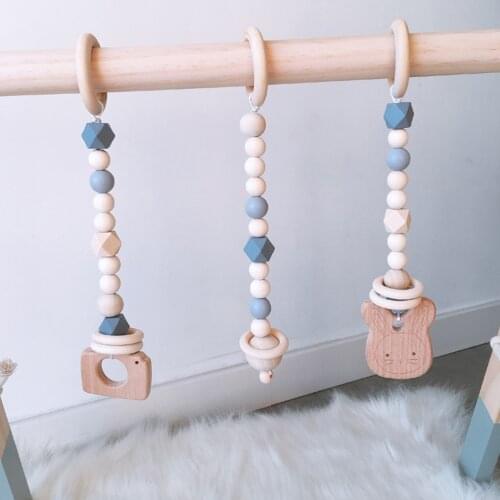 Baby Wooden Beads Teether Toddler Infant Interactive Grip Teething Toy Cartoon Baby Pram Toy