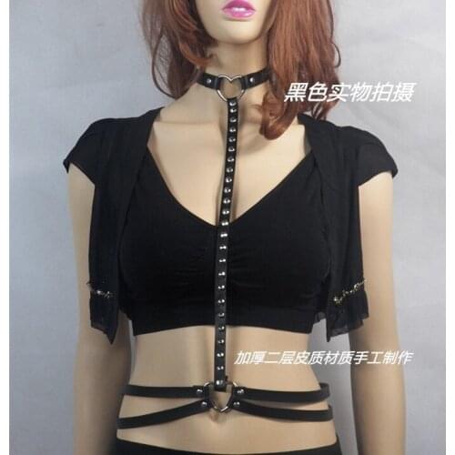Darkness SM Erotic Costume Gothic Mature Sexy Cosplay Halterneck Choker Bandage Leather Harness Cage Bustier Corset Chest Belt