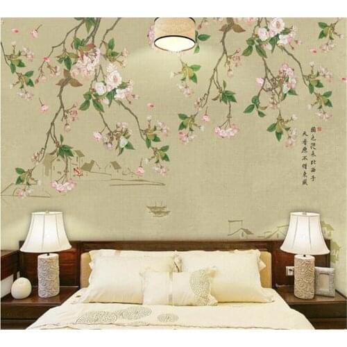 Beibehang Custom mural 3D photos new Chinese style flowers blooming rich flowers and birds home TV background wall