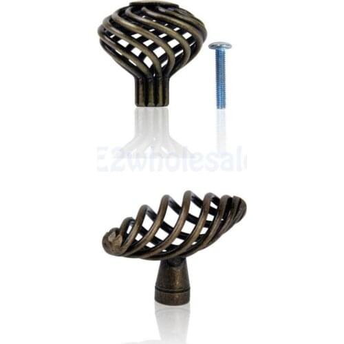 Wrought Iron Cabinet Hardware Bird Cage Knobs Cupboard Wardrobe Door Handles, 2 Designs