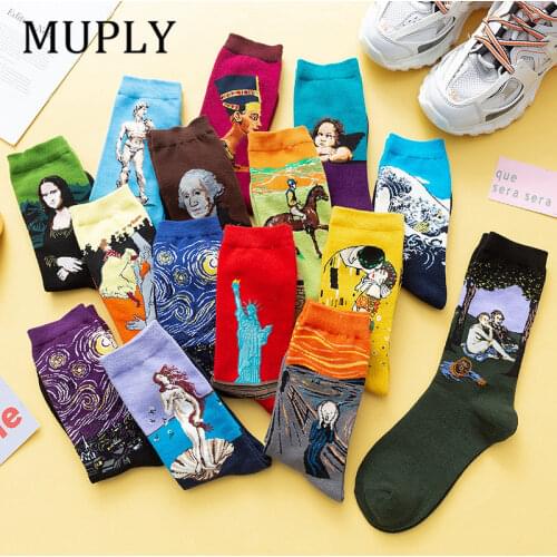 Hot Dropshipping Autumn winter Retro Women New Art Van Gogh Mural World Famous Oil Painting Series Men Socks Funny Socks