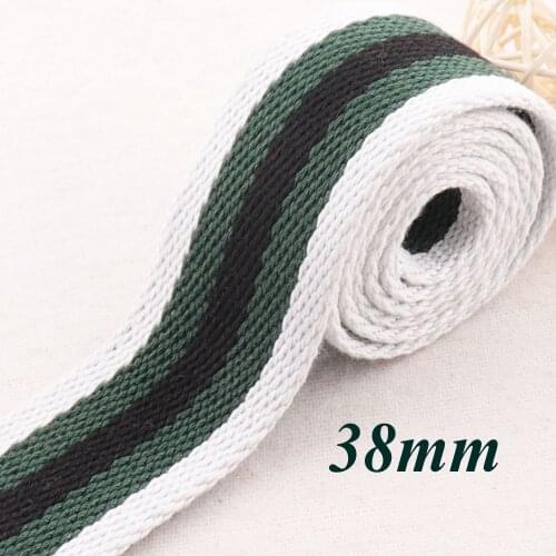 1 1/2" Cotton Webbing White Green Black Striped Twill Ribbon Heavy Weight Totes Belts Strap Bag Handle 38mm Webbing