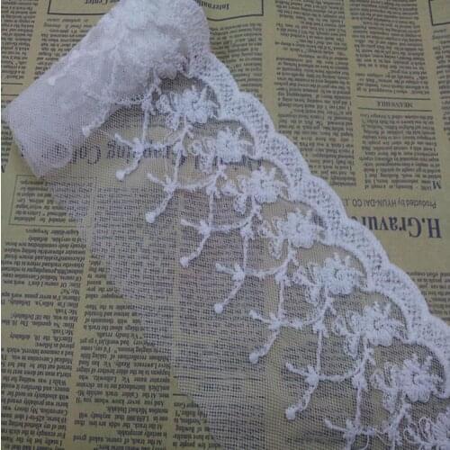 Free Shipping Wholesale Price Cotton Knitting Embroidery Lace Mesh Headwear Materials Pure White Lace Trims 13cm Width