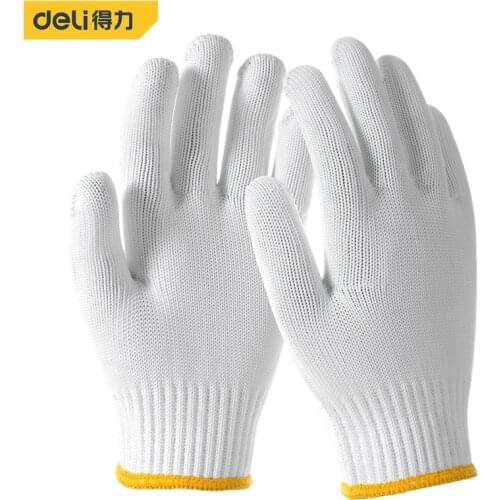 DELI DL521003 12 Pairs White Factory Industry Knitted Cotton Work Protect Gloves 1 order