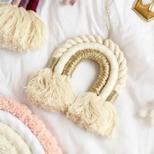 INS Nordic Woven Rainbow Tapestry Cotton Hand-knitted Tassel Wind Chimes Kids Room Decoration Wall Hanging Ornaments Photo Props