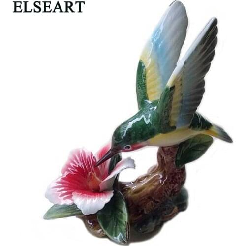 Ceramic hummingbird mulberry flower ornament bird animal porcelain figurine for home decoration