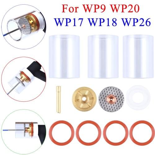 11Pcs Oversize Pyrex Glass Cup Strainer Mesh Collet Body Gas Lens Tig Torch Kit For WP17/18/26 WP9/20/25
