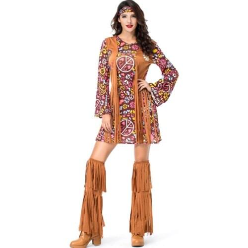 Retro 60s 70S Beach Sand Disco Show Hippie Cosplay Clothes Uniforms Indians Nightclub Bar Singer Halloween Costumes For Women