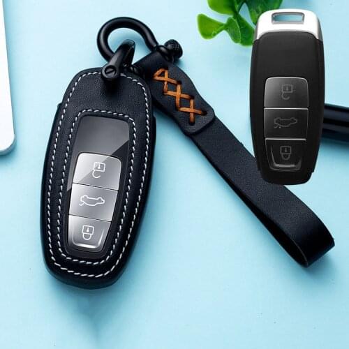 Leather Key Case for Car for Audi Key Cover Case Protector For Audi A6L A7 A8 Q8 E-tron C8 D5 2019 2020 Car Key Cover Shell