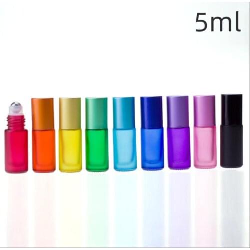 5ml frosted colorful glass bottle steel roll ball eye cream/perfume/essential oil,deodorant skin care cosmetic packing
