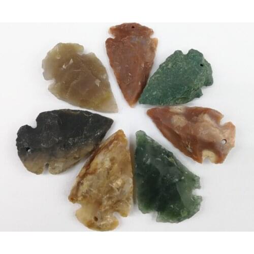 Fashion Raw Ore Gems Indian Agates Charm Arrow Necklace pendant Head Rough Healing Point Women&Men Natural Stone Pendants 6pcs