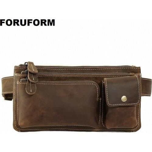 Men Waist Bag Vintage Crazy Horse Leather Waist Bags For Men Fashion Genuine Leather Waist Pack Bag LI-1522