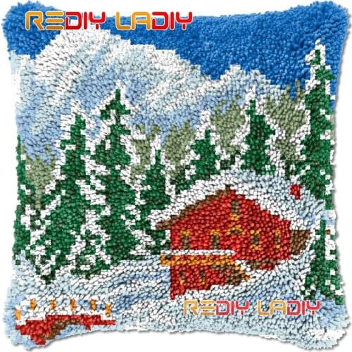 Latch Hook Cushion Snow Season DIY Needlepoint Kits Chunky Acrylic Yarn Arts Crocheting Lofty Pillow Case Hobby & Crafts