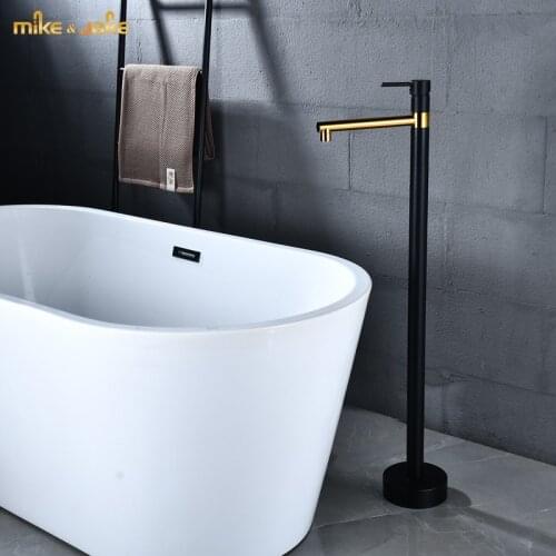 Bathroom floor stand tap floor stand basin faucet black gold hot and cold tall tap floor bathroom faucet black bathtub mixer