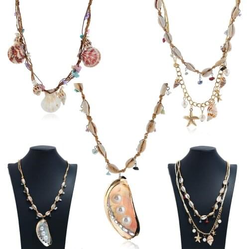 Newest Bohemian Style Natural Shell Scallop Starfish Pearl Necklace For Women Trendy Vacation Handmade High Quality Jewelry