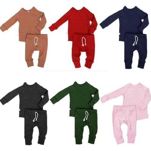 2020 New Spring Infant Baby Boy Girl Pajamas Pjs Set Sleepwear Nightwear Clothes Outfit Xmas Autumn Winter Solid Set
