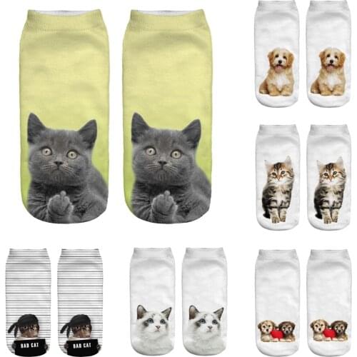 2021 New Fashion socks Funny Cute cat Kitten 3D All Over Printed Cute cotton Low Ankle Socks For Women Casual Short socks
