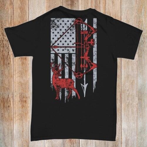 Deer Hunter American Flag T Shirt Bow Hunter Patriotic Long Sleeve Shirt Fathers Day Dad Gift Tee Hunting Tee