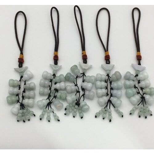 Wholesale New natural jadestone gourd shape key chain 2PCS