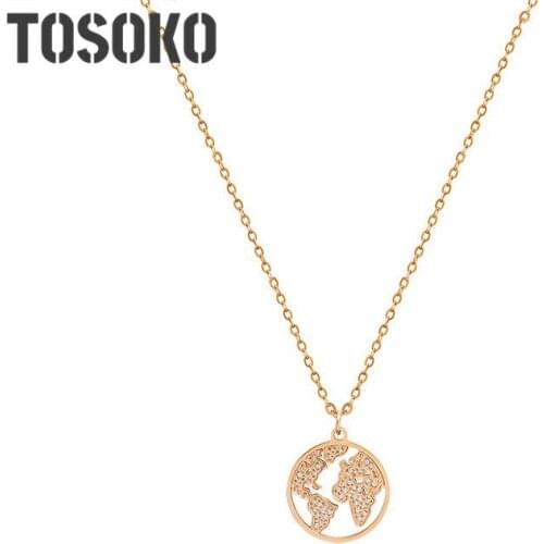 TOSOKO Stainless Steel Jewelry Star Necklace Round Hollow Zircon Map Clavicle Chain Exquisite Necklace For Women BSP847