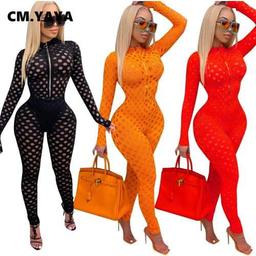 CM.YAYA Gauze See Though Jumpsuit for Women