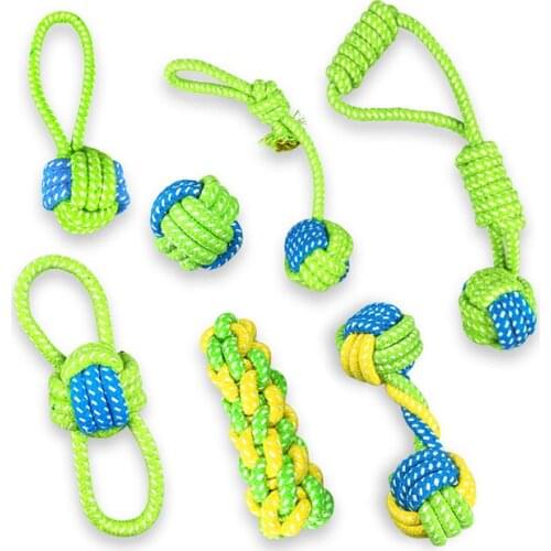 Dropshipping Transer Pet Supply Dog Toys Chew Teeth Clean Outdoor Traning Fun Playing Green Rope Ball Toy For Large Small Cat