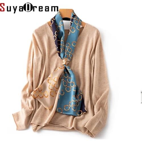 SuyaDream Woman Print Silk Scarf 100%Mulberry Silk 145CMX15CM Two layers Long Silk Scarves 2021 Spring