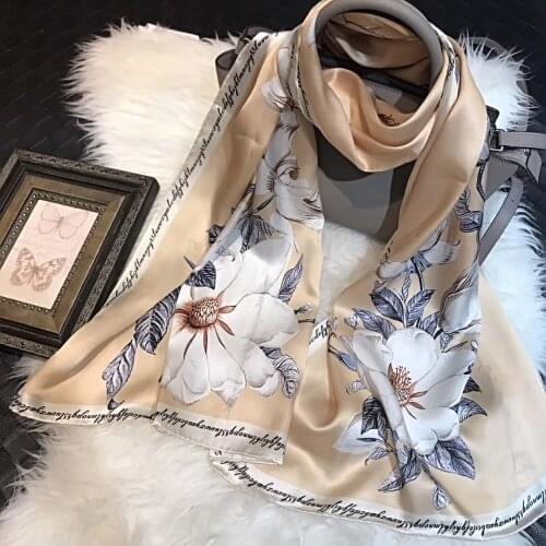[BYSIFA] Brand Women 100% Silk Scarf Fashion Lilac Design Long Scarves Wraps Fall Winter Elegant Khaki Neck Silk Scarf Shawl