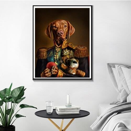 Dog in Military Uniform Canvas Paintings on the Wall Art Posters And Prints Classical Animals for Living Room Bedroom Decoration