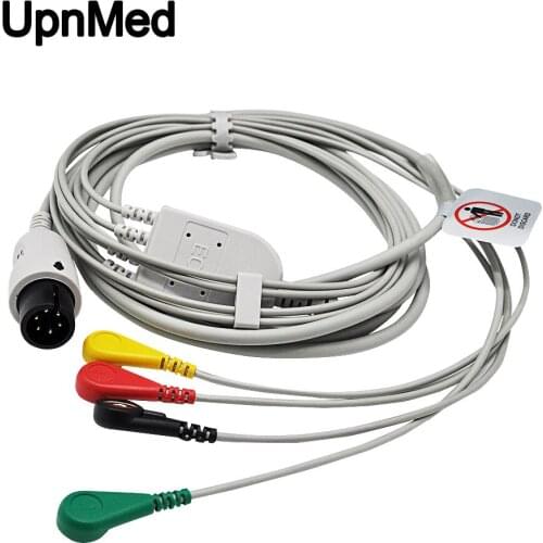 Compatible IVY 7600 6pin 4 lead ecg cable with leadwires,Snap,IEC