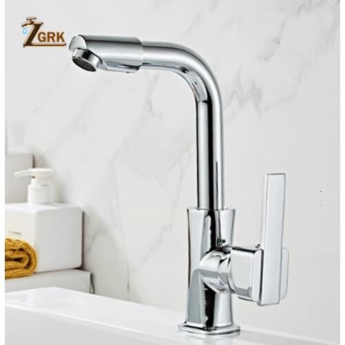 ZGRK Modern Bathroom Basin Mixer Brass Polished Single Handle Wash Basin Faucet Brass Polished Kitchen Mixer Tap