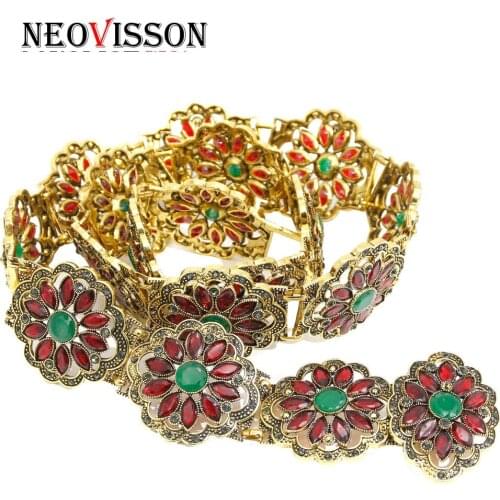 NEOVISSON Algeria Wedding Caftan Belt Jewelry Metal Chain Full Crystal Round Buckle