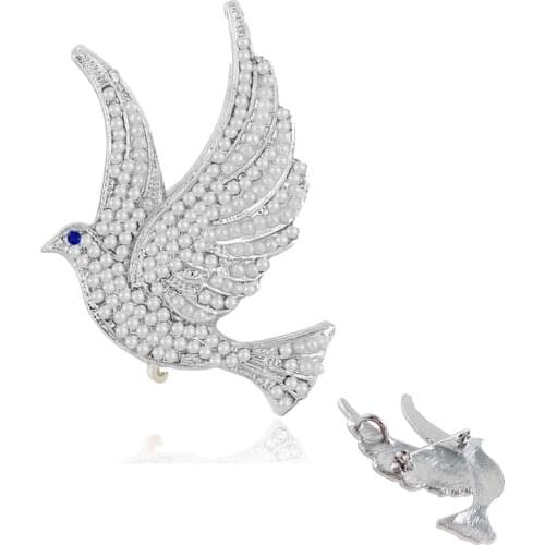 Topvesko Custom Greek Letters ZOB ZPB Zeta Phi Beta Sign Peace Pigeon Dove Pearl Crystal Brooch Jewelry