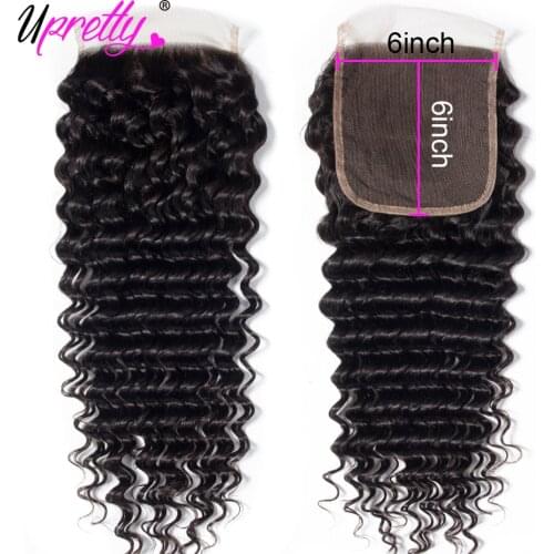 Upretty 6x6 Lace Closure Pre Plucked Brazilian Deep Wave Curly Remy Human Hair Closure Free Middle Part Swiss Lace Top Closure