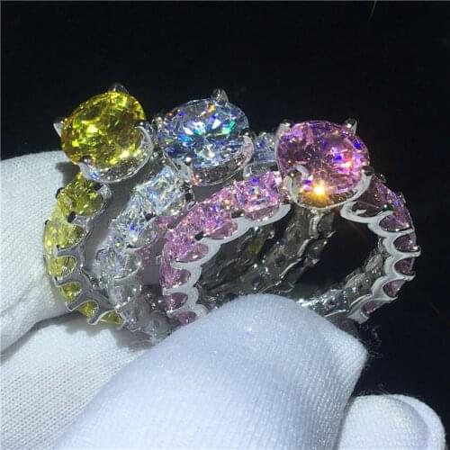 Vintage 3 colors Birthstone ring AAAAA Cz Stone Silver color Party wedding band ring for women men Luxury Finger Jewelry