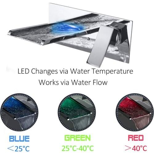 Vidric Vidric LED Chrome In Wall Mount Basin Faucet LED Waterfall Basin Faucet Single Handle Mixer Tap Bathroom Faucet Torneira