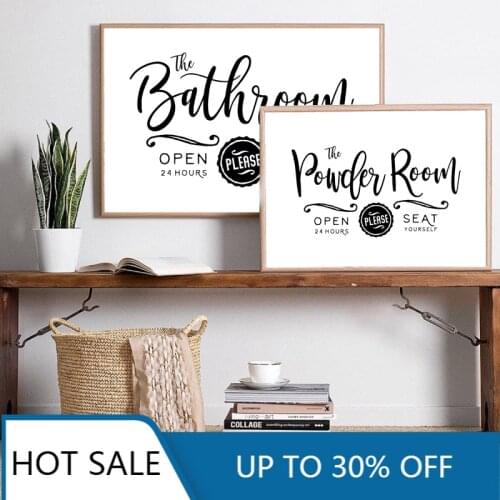 Bathroom Sign Prints Wall Art Canvas Painting Poster Farmhouse Hotel Restroom Room Decor Powder Sign Wall Decor Pictures