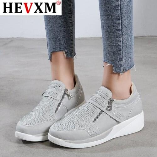 Women Shoes Hook Loop Shallow Sneaker Med Heel Wedges Female Shoes Women Vulcanize Shoes Breathable Confort Casual Ladies Shoes