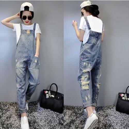 Women clothing denim washed fabric rompers summer/autumn HOLE overalls women jumpsuit suspenders jeans SLIM women overalls jeans