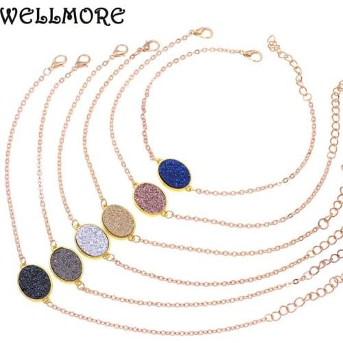 WELLMORE gold Chain Anklets For Women simple oval stone cheap Anklet Bracelets girl foot jewelry wholesale Drop Shipping