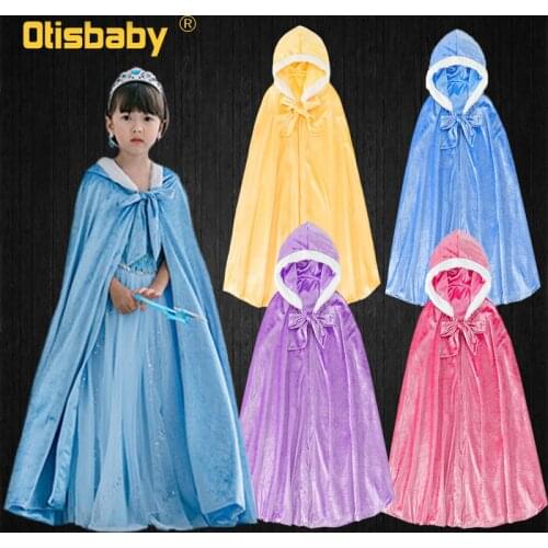 Winter Girls Velvet Princess Long Cloak Fancy Fairy Cinderella Belle Aurora Rapunzel Kids Floor Length Corduroy Hooded Cape