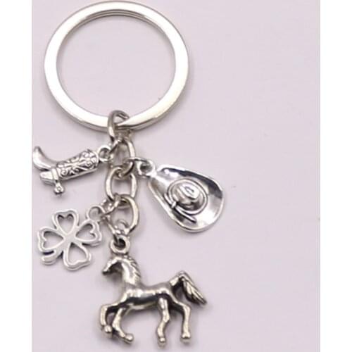 1pcs Clover Charms Boot Keychain Cowboy Hat Keyring With Horse Pendant Jewelry Cowboy Gift